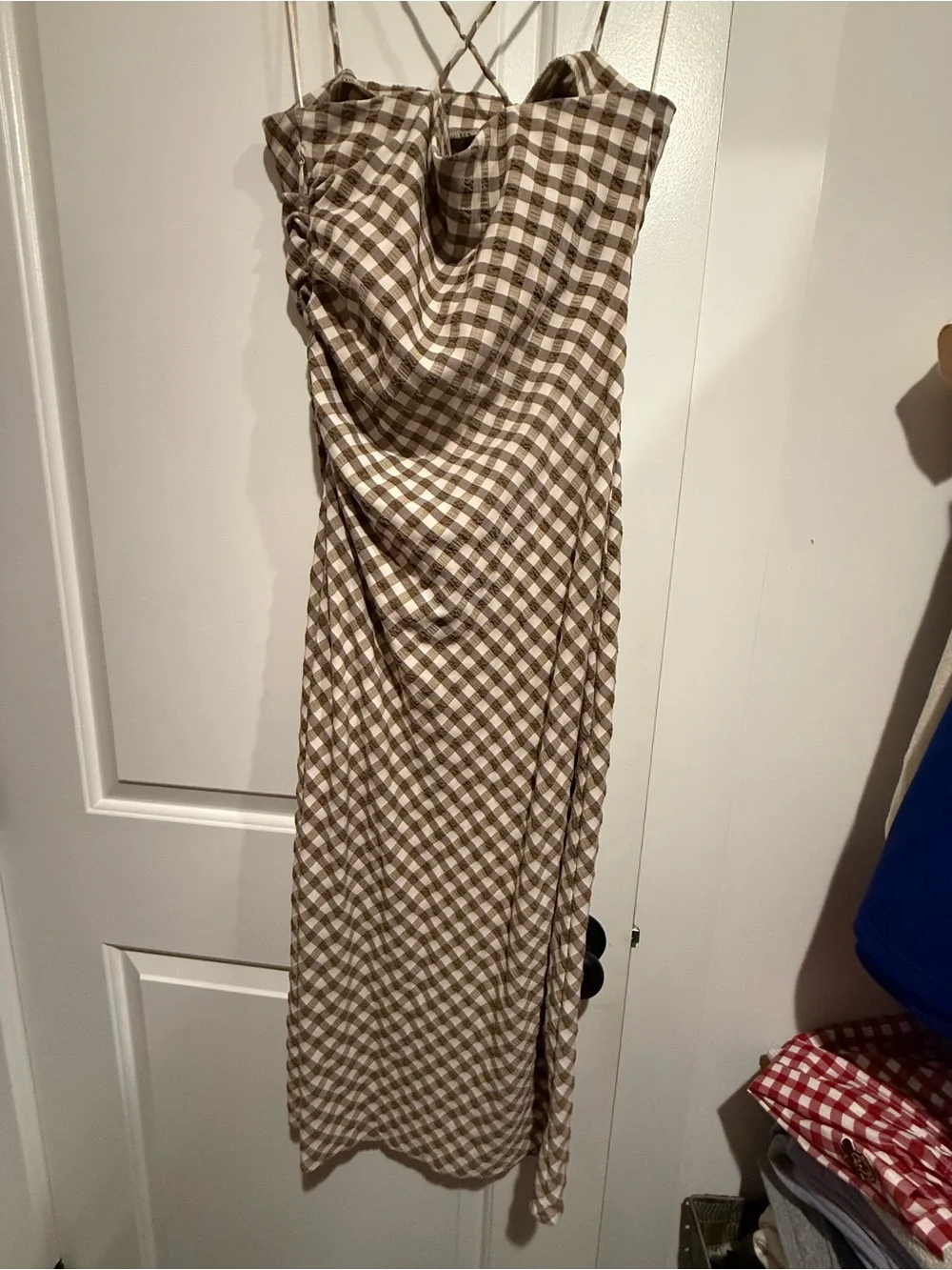 Zara Brown Gingham Dress Medium - Picture 6 of 7